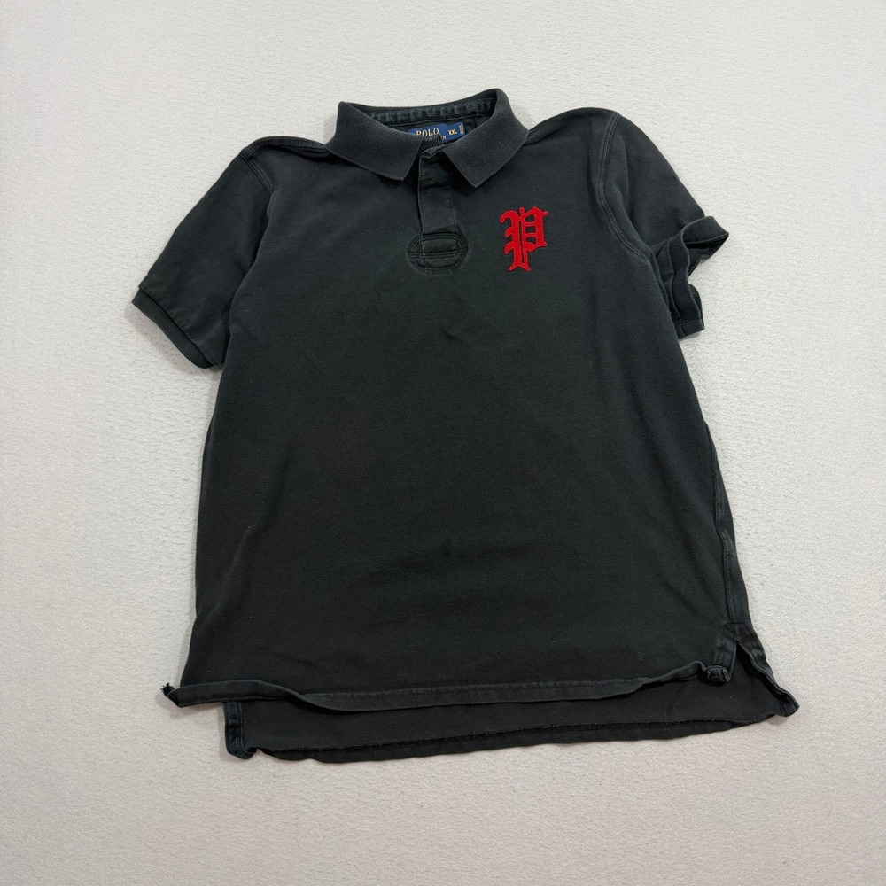 Polo Ralph Lauren Shirt XXL Black Custom Fit P Logo Rugby Short Sleeve Preppy